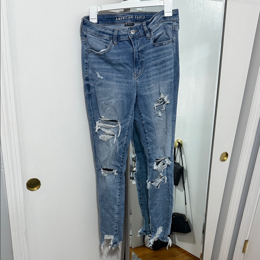 American Eagle Outfitters Women's Ripped Blue Ankle Jeans